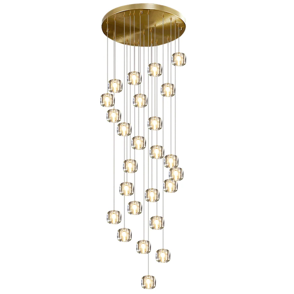 25 lights gold crystal chandelier for staircase