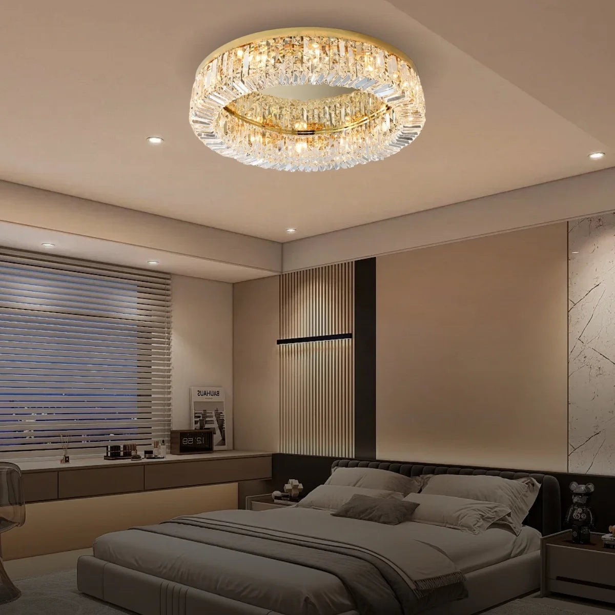 Glossy Round Crystal Ceiling Lamp for Living Room & Dining Room