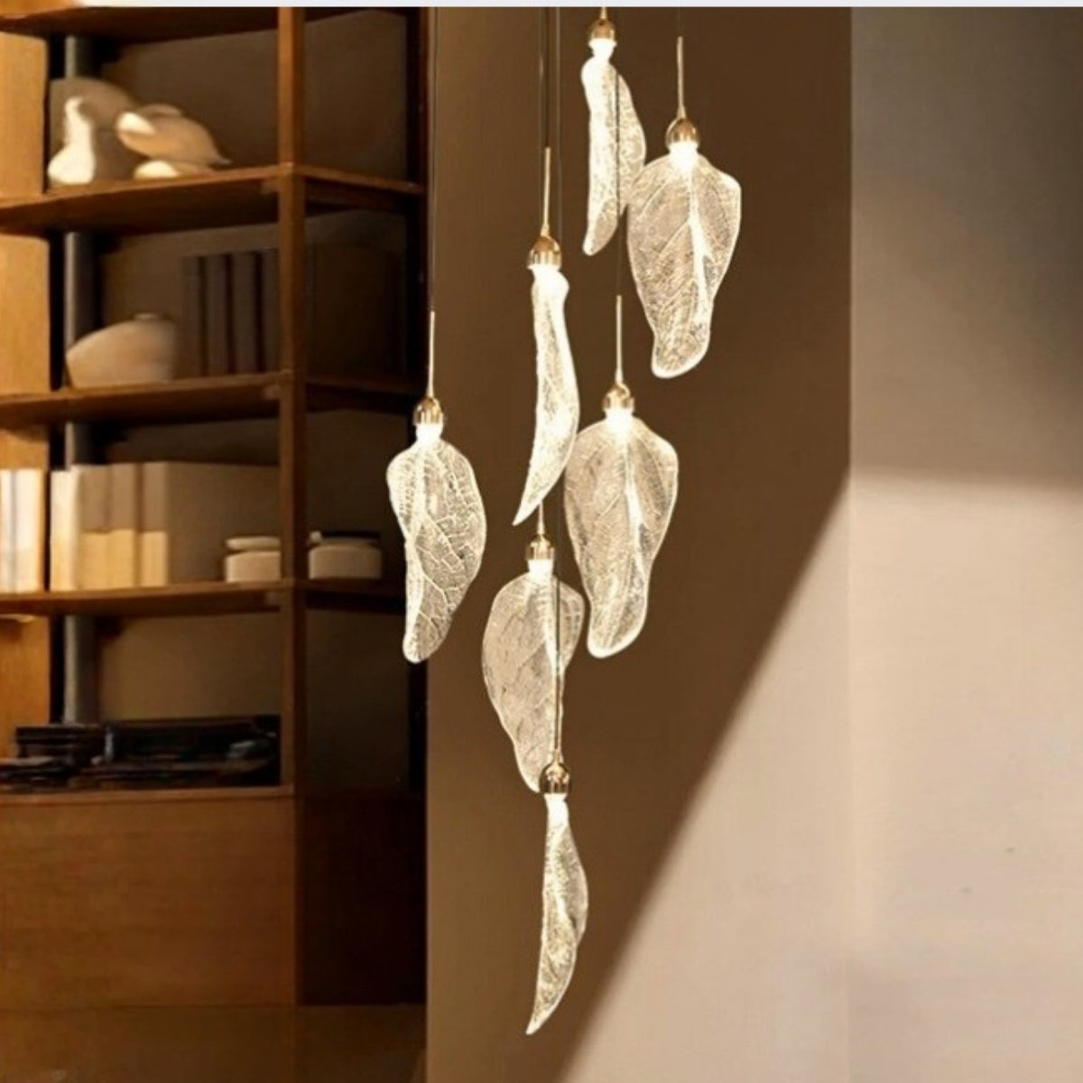 Leaf Acrylic Staircase Chandelier for Tall Foyers & Stairwells