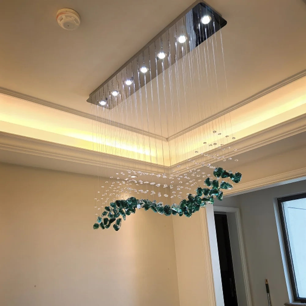 Zephy Green Stone Pendant Chandelier for Dining Room & Living Room