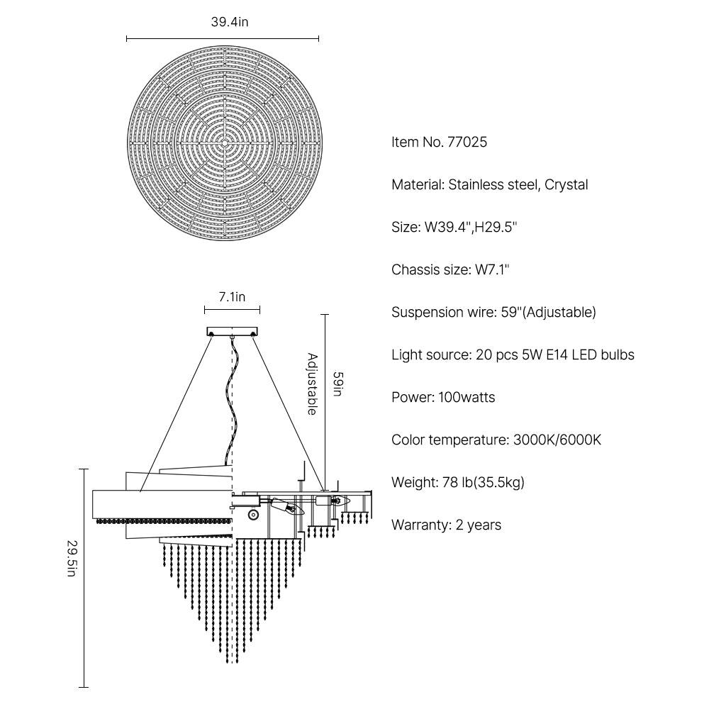 Anima Chandelier-Modern Large Living Room Gold Crystal Chandelier SKU-39.4"