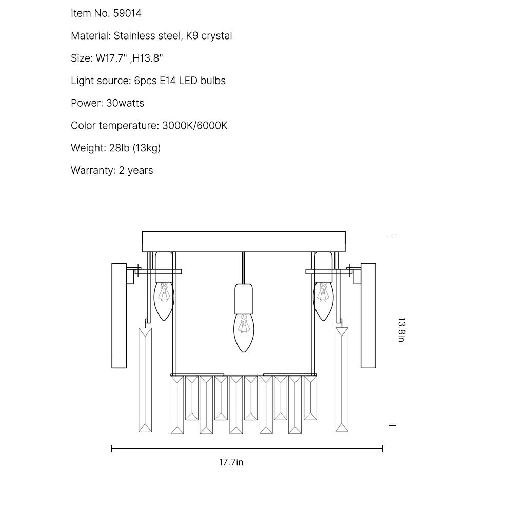 Astra Ceiling Lamp-Living Room Dimmable Shiny Gold Crystal Ceiling Chandelier-SKU-17.7"