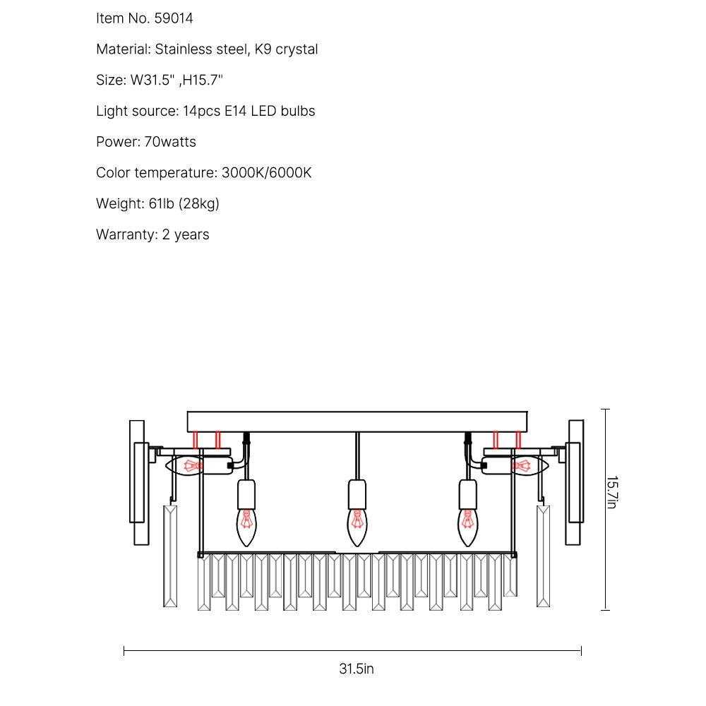 Astra Ceiling Lamp-Living Room Dimmable Shiny Gold Crystal Ceiling Chandelier-SKU-31.5"