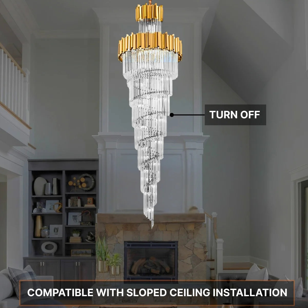 Astra Chandelier-X-Long Modern Gold Crystal Chandelier With Entrance