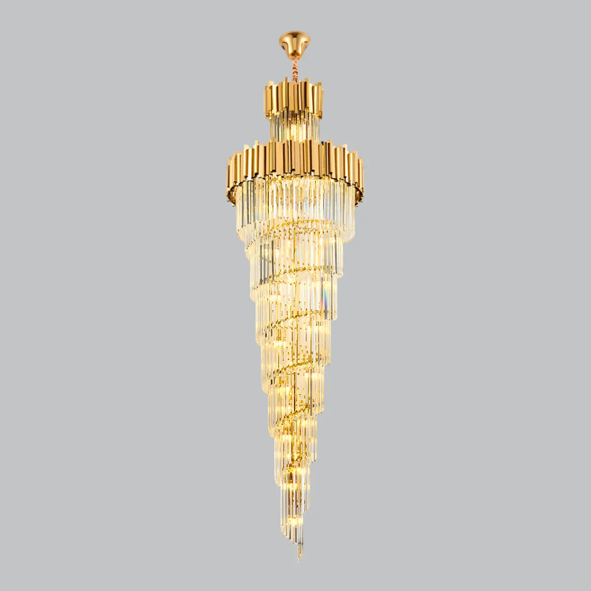Astra Chandelier-X-Long Modern Gold Crystal Chandelier With Entrance