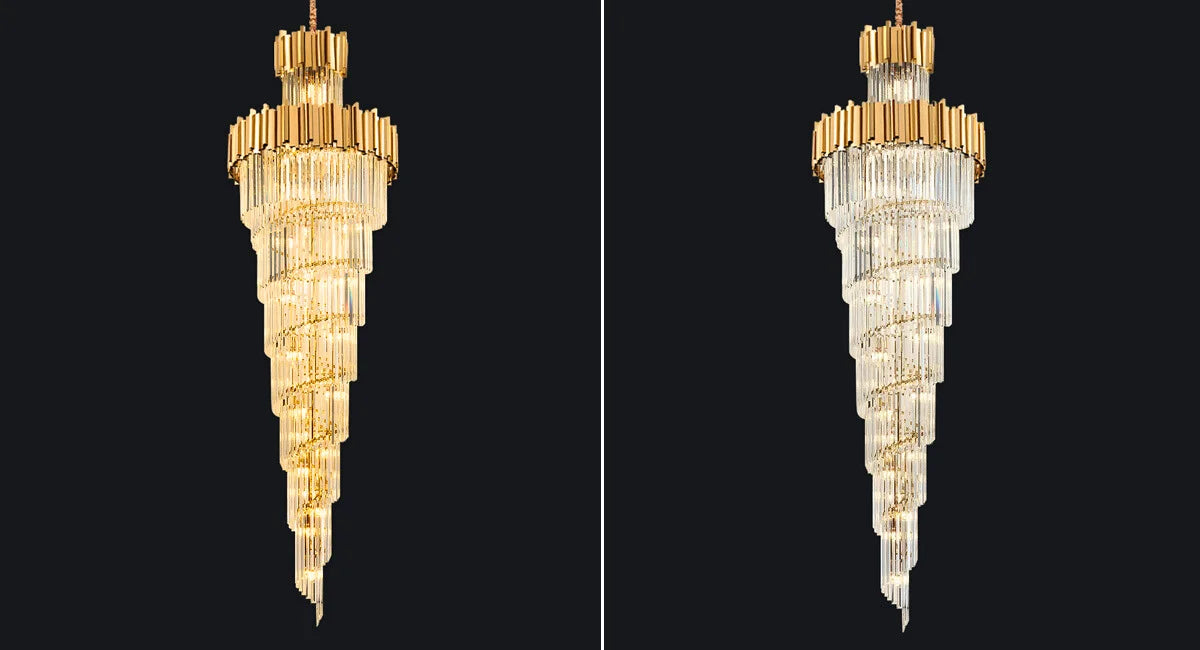 Astra Chandelier-X-Long Modern Gold Crystal Chandelier With Entrance