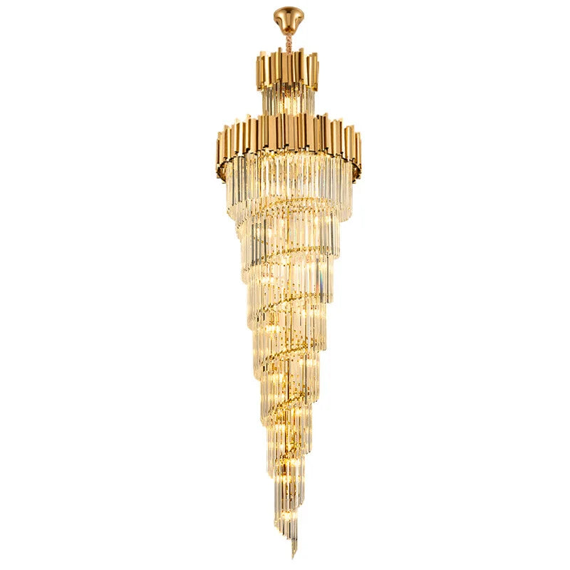 Astra Chandelier-X-Long Modern Gold Crystal Chandelier With Entrance