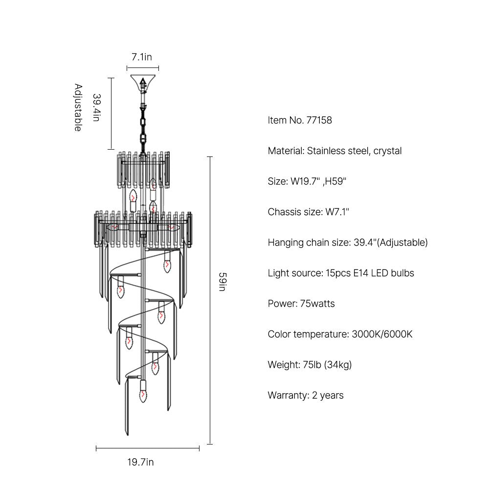 Astra Chandelier-X-Long Modern Gold Crystal Chandelier With Entrance SKU-19.7"