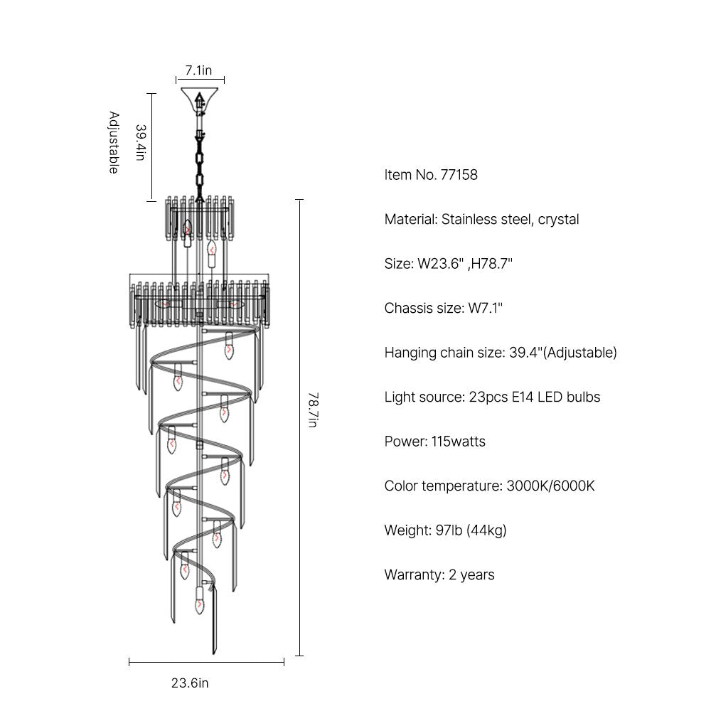 Astra Chandelier-X-Long Modern Gold Crystal Chandelier With Entrance SKU-23.6"