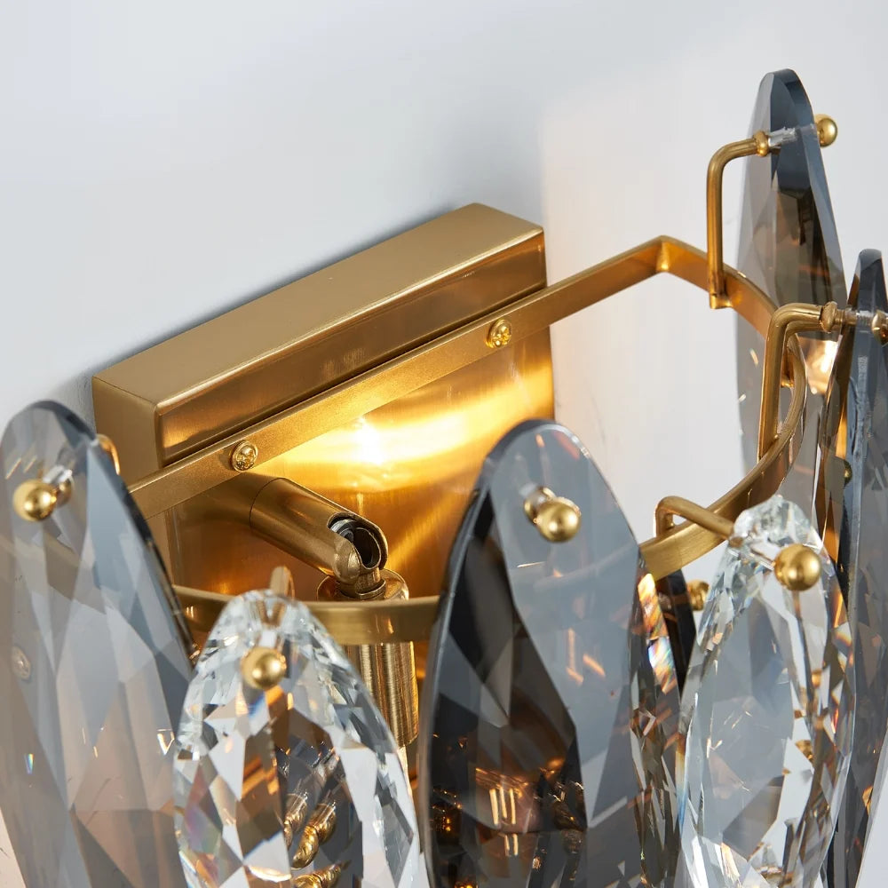 Cascadia Smoke Gray Crystal Wall Sconce for Living Room & Bedroom