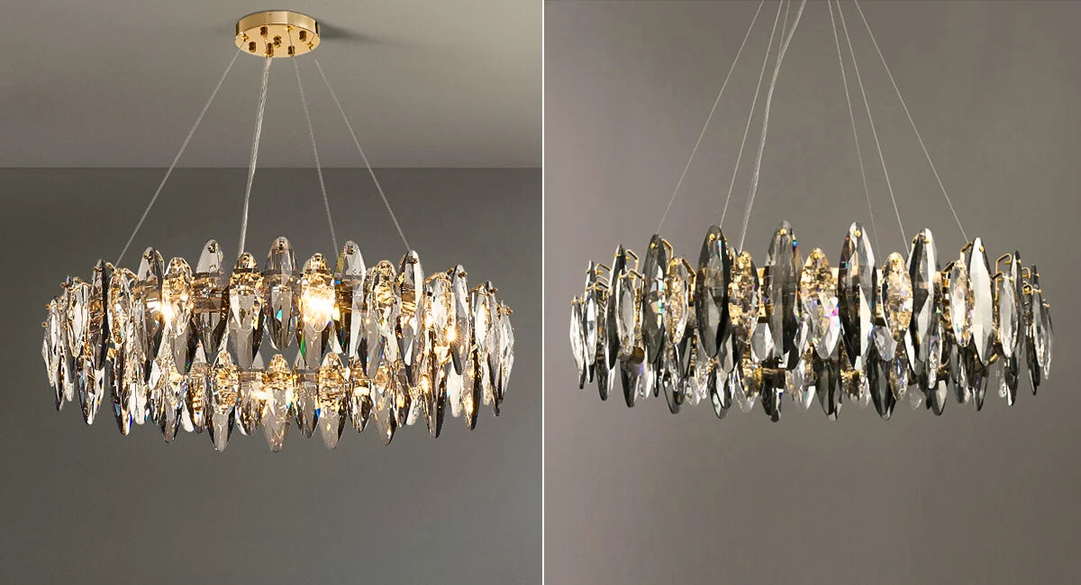 Cascadia Chandelier-Large Modern Gray Crystal Chandelier For Living Room Real Shot