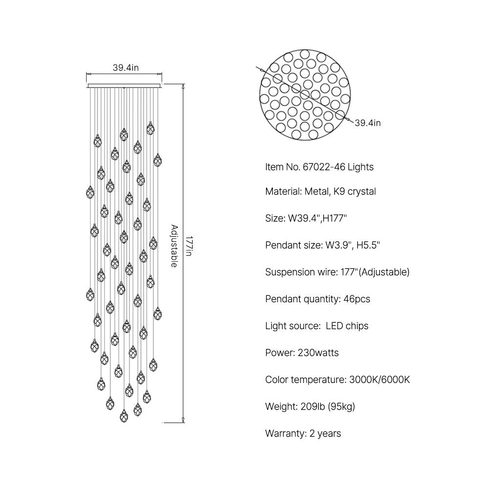 Diamond Chandelier-Large Dimmable LED Crystal Chandelier For Staircase SKU-46-Lights