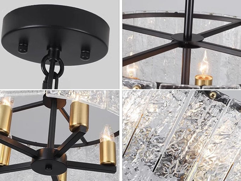 Glim Chandelier-Black Modern Glass Chandelier Lighting For Living Room-Metal Frame and Glass Detail