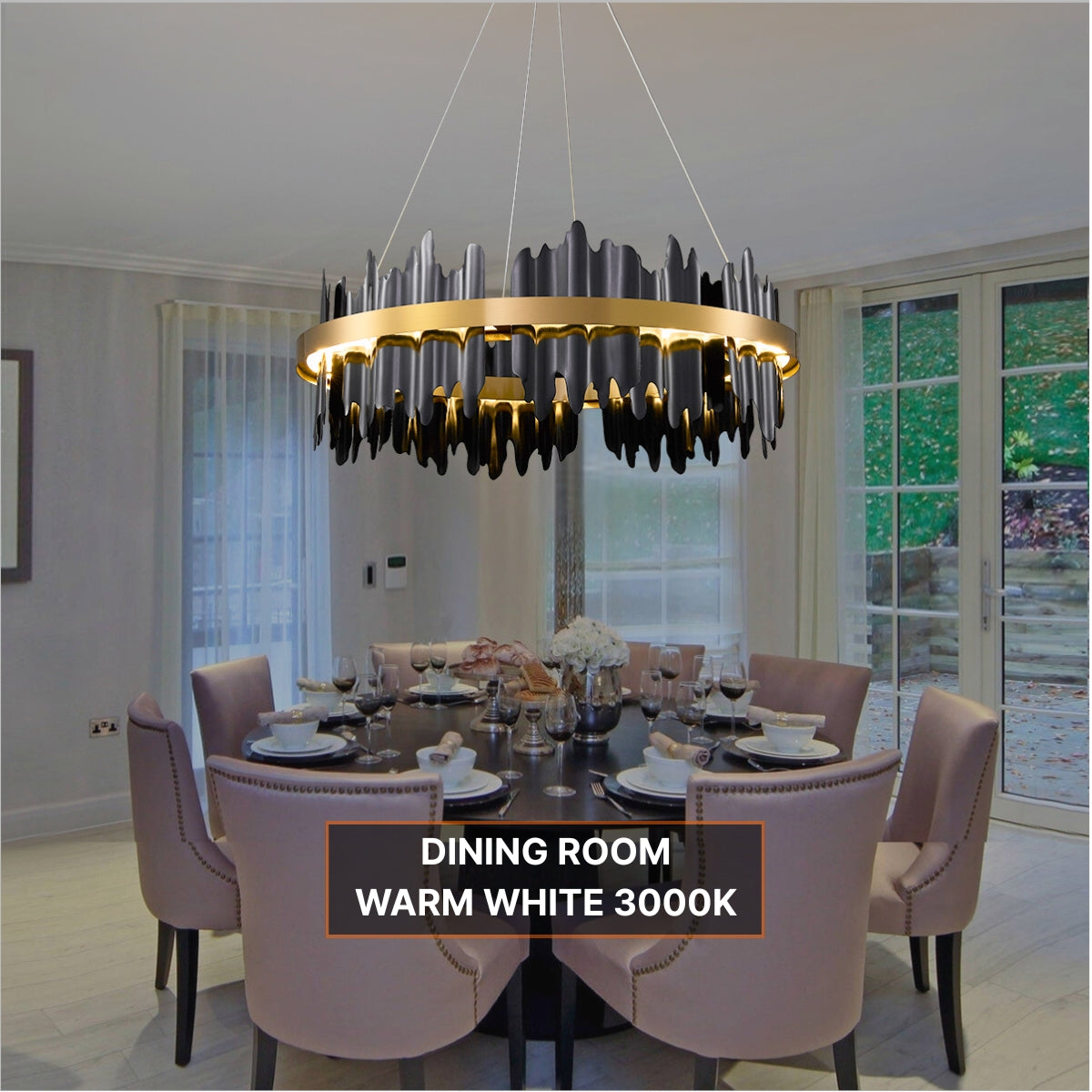 LED black gold chandelier