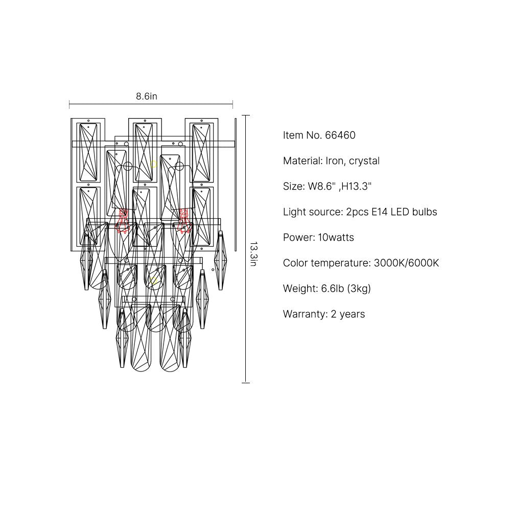 Luxor Sconce - Modern Home Decor Crystal Wall Lamp For Bedroom SKU 13.3in