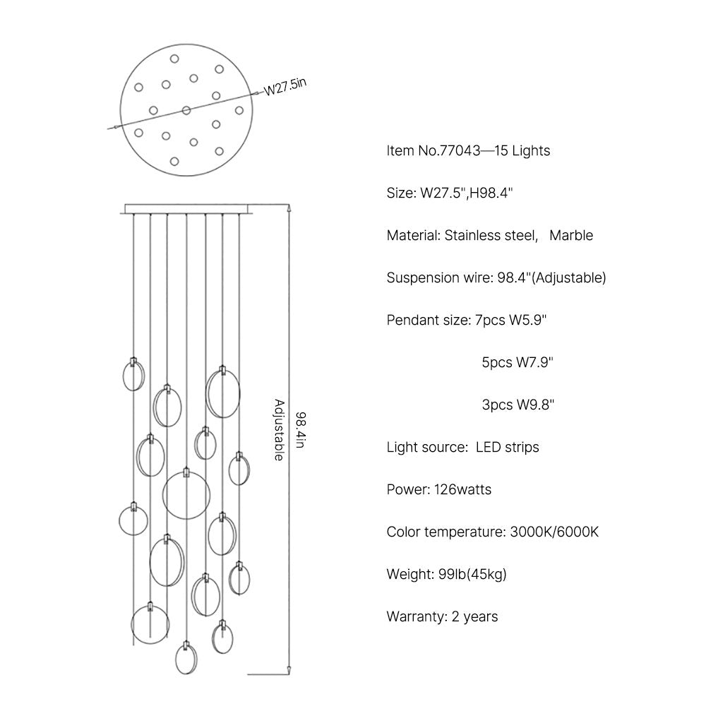 Marble Chandelier-Luxury Living Room Chandelier for High Ceilings SKU-15 Lights