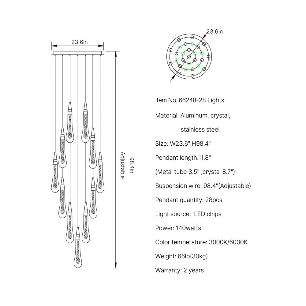 Meteors Chandelier-Spiral Design Modern Crystal Light Fixture For Staircase-SKU-28 Lights-Freely Design