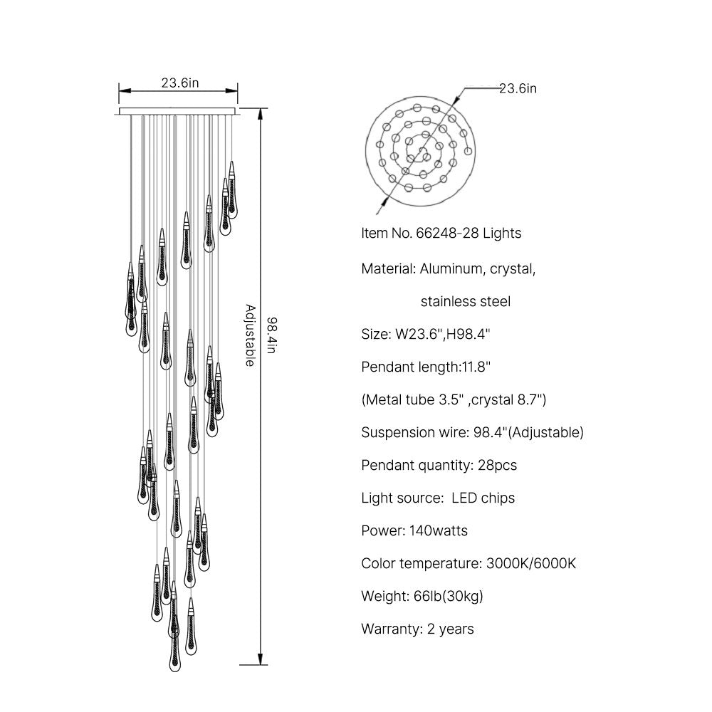 Meteors Chandelier-Spiral Design Modern Crystal Light Fixture For Staircase-SKU-28 Lights-Spiral Design