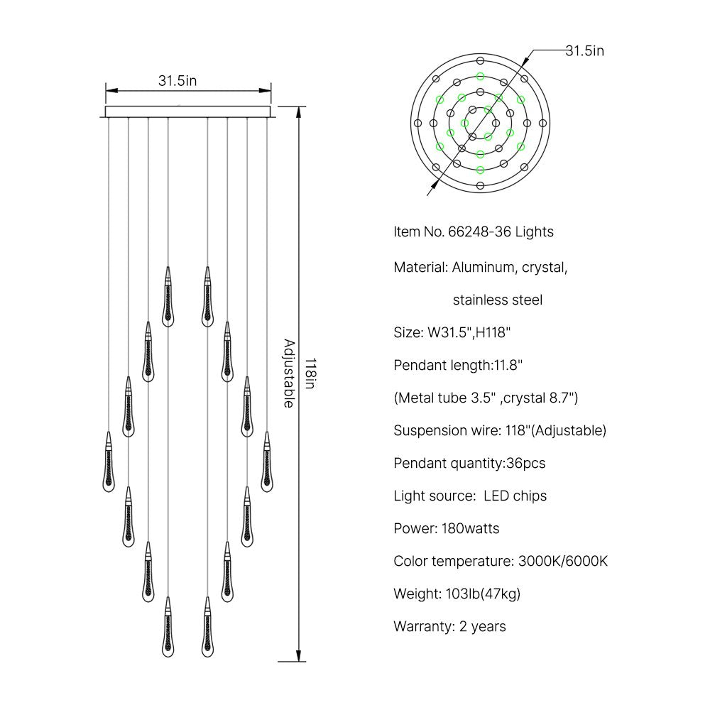 Meteors Chandelier-Spiral Design Modern Crystal Light Fixture For Staircase-SKU-36 Lights-Freely Design