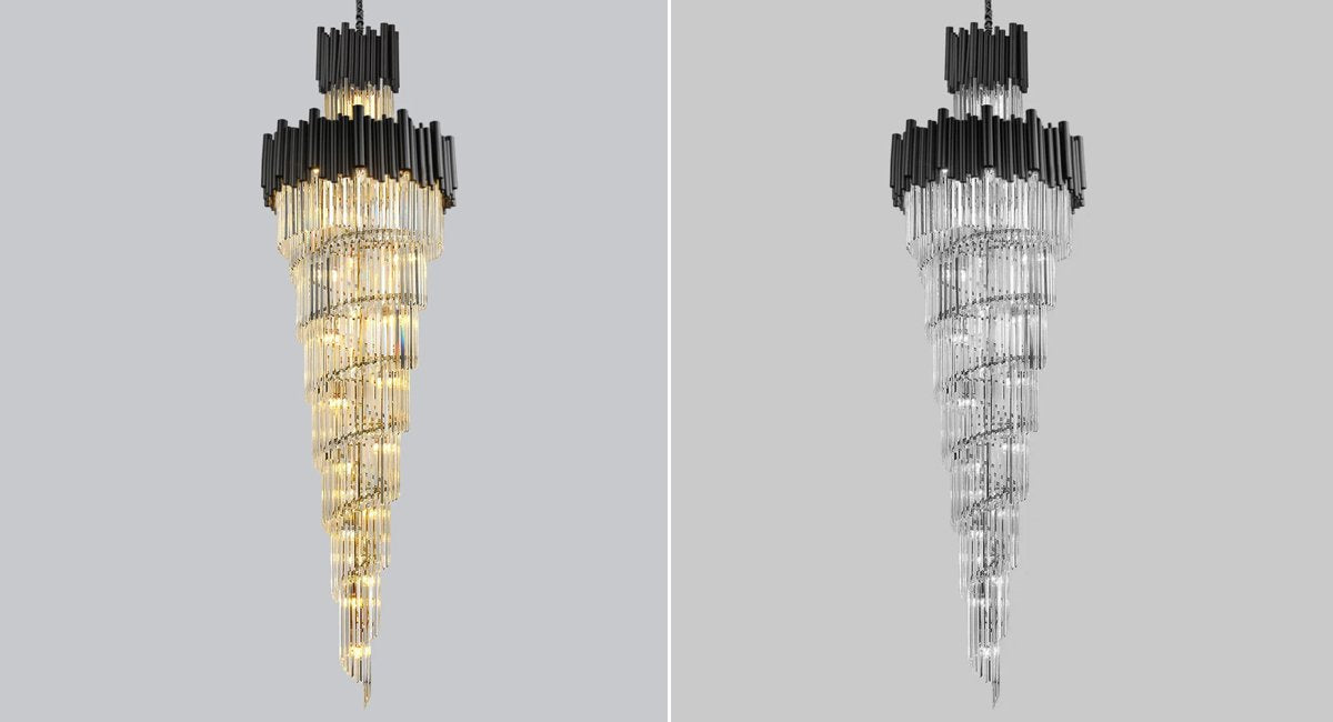 Nocturne Staircase Chandelier-Large Modern Black Crystal Chandelier For Entryway Real Shot