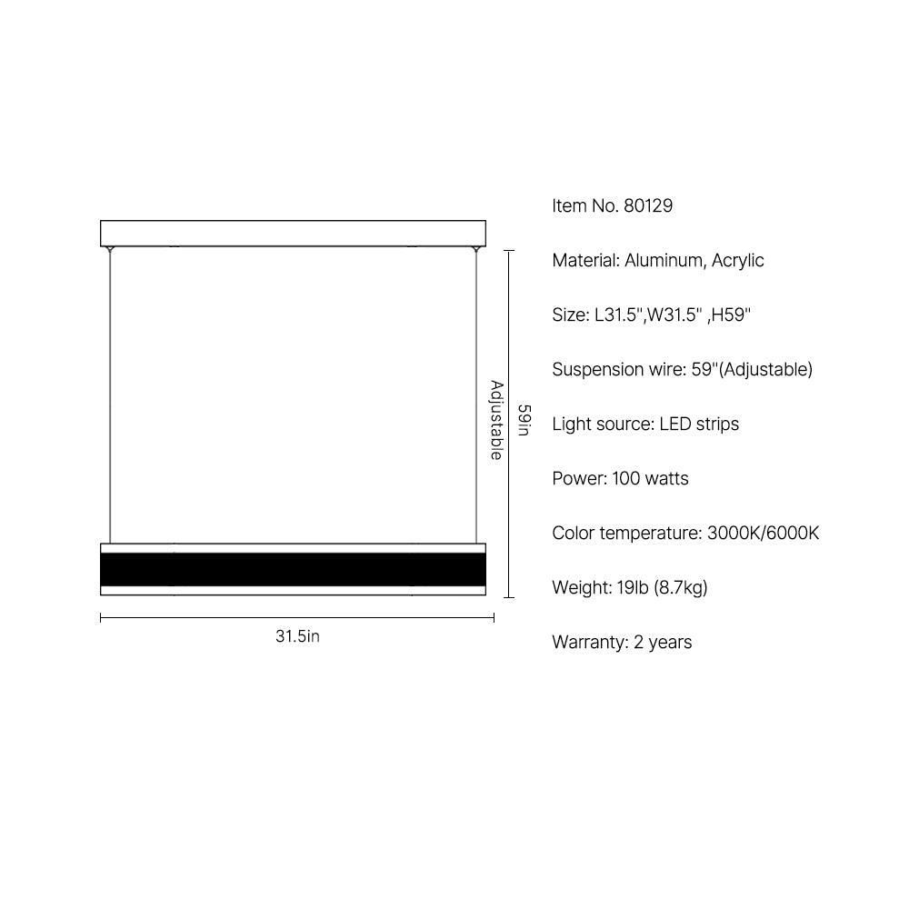 Orien Chandelier - Gold and Black LED Square Acrylic Hanging Lighting SKU-31.5"