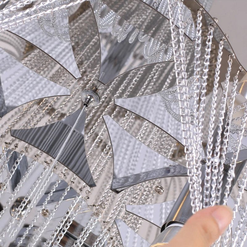 Radiance Chandelier-Modern Long Silver Hanging Lights For Entryway/Staircase-Detail