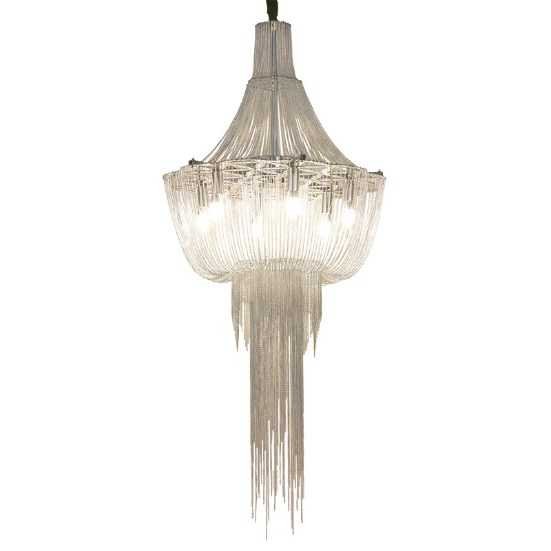 Radiance Chandelier-Modern Long Silver Hanging Lights For Entryway/Staircase
