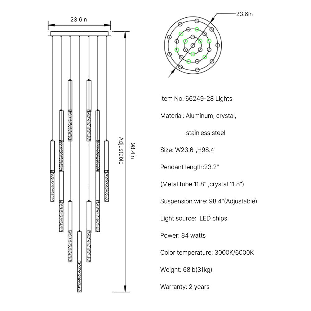 Rayne Chandelier-Large Staircase LED Crystal Light Fixture-SKU-28 Lights-Freely Design