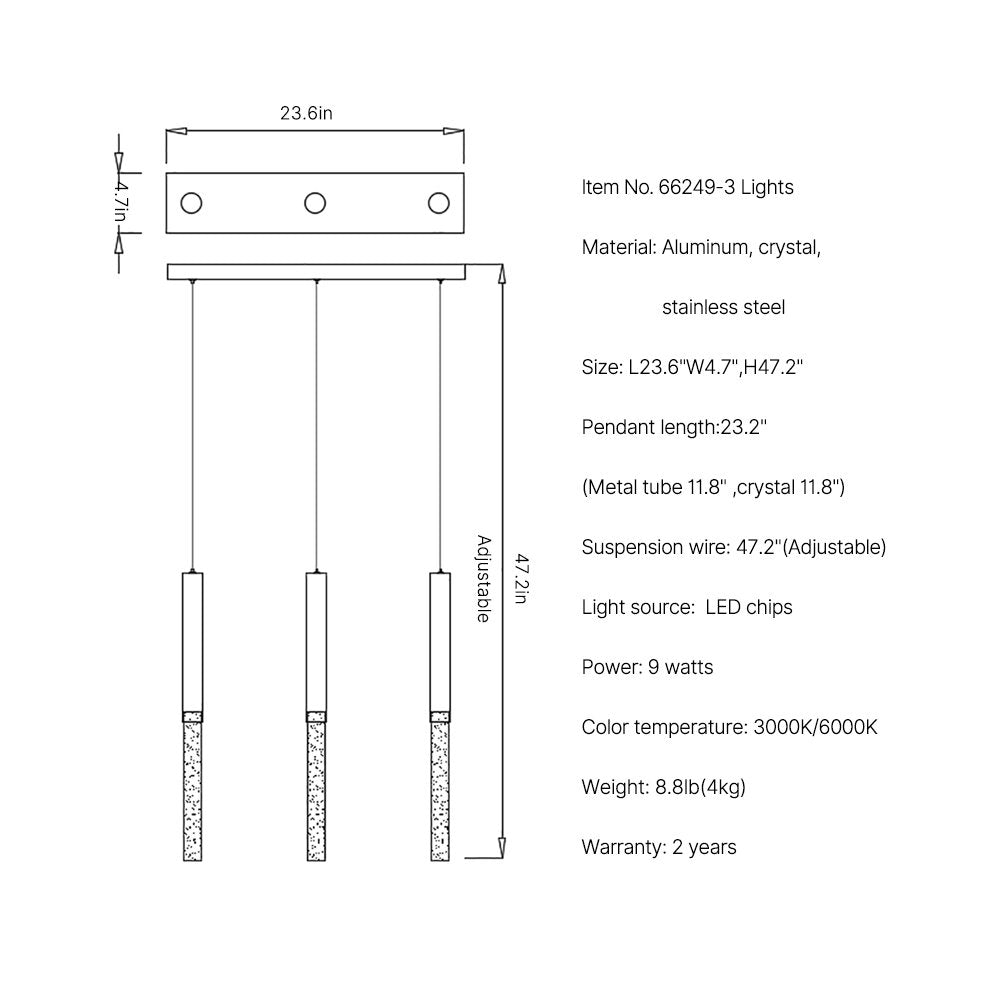 Rayne Chandelier-Large Staircase LED Crystal Light Fixture-SKU-3 Lights