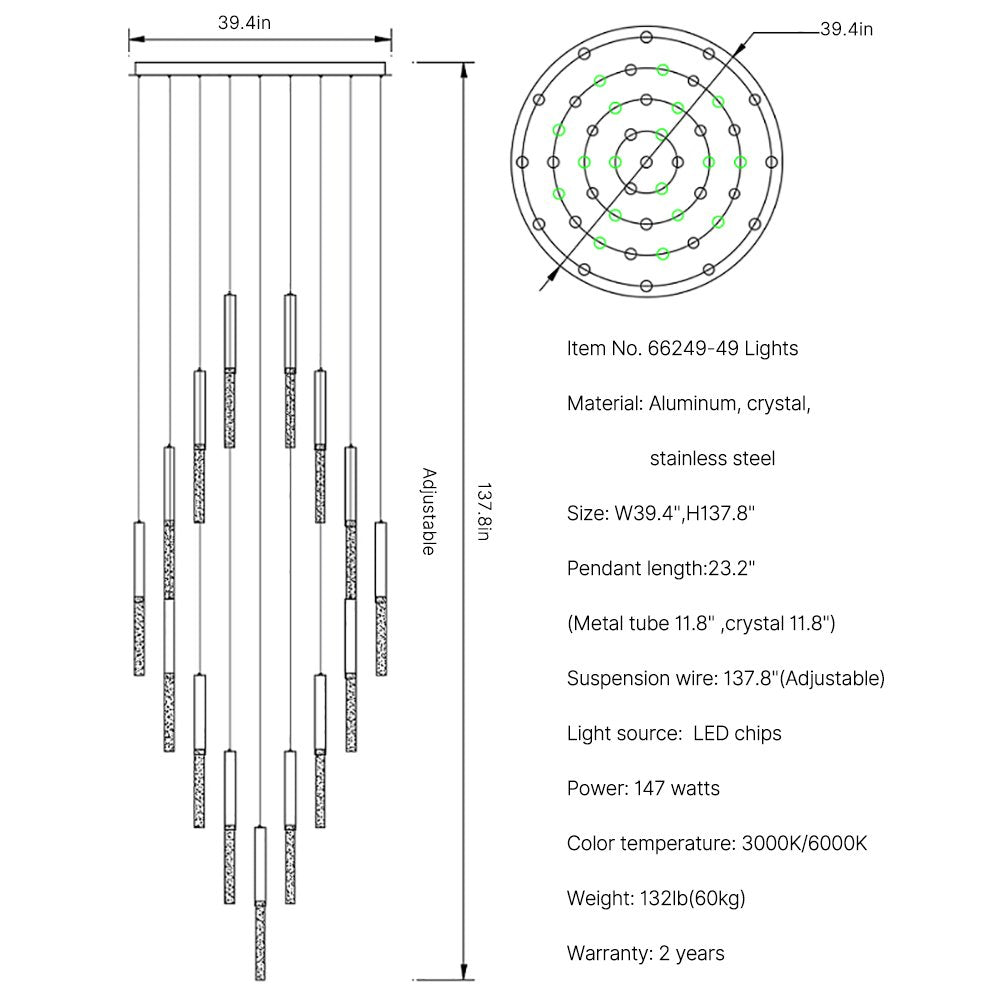 Rayne Chandelier-Large Staircase LED Crystal Light Fixture-SKU-49 Lights-Freely Design