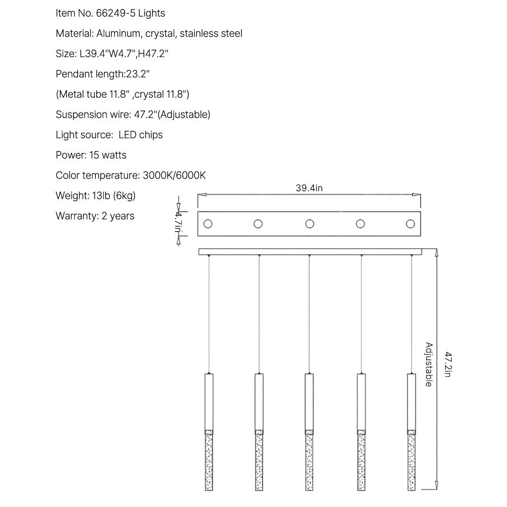 Rayne Chandelier-Large Staircase LED Crystal Light Fixture-SKU-5 Lights