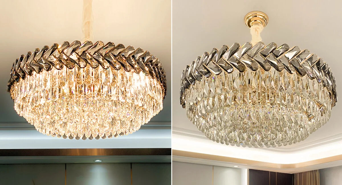 Solis Chandelier - Modern Gold Living Room Crystal Lighting Fixture Real Shot