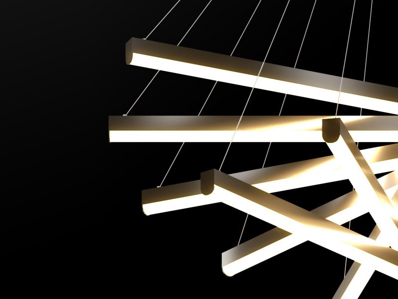 Vect Chandelier-Black LED Contemporary Linear Light Fixture For Staircase Detail