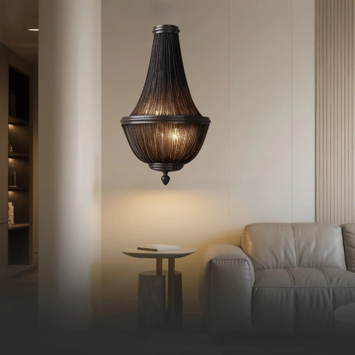 Veil Black Aluminum Chain Modern LED Wall Light for Bedroom & Living Room