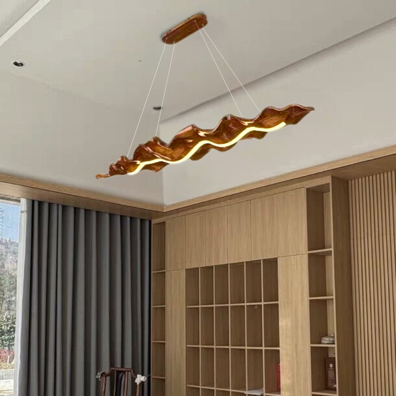 Wave Faux Wood LED Pendant Light for Dining Room & Kitchen Island