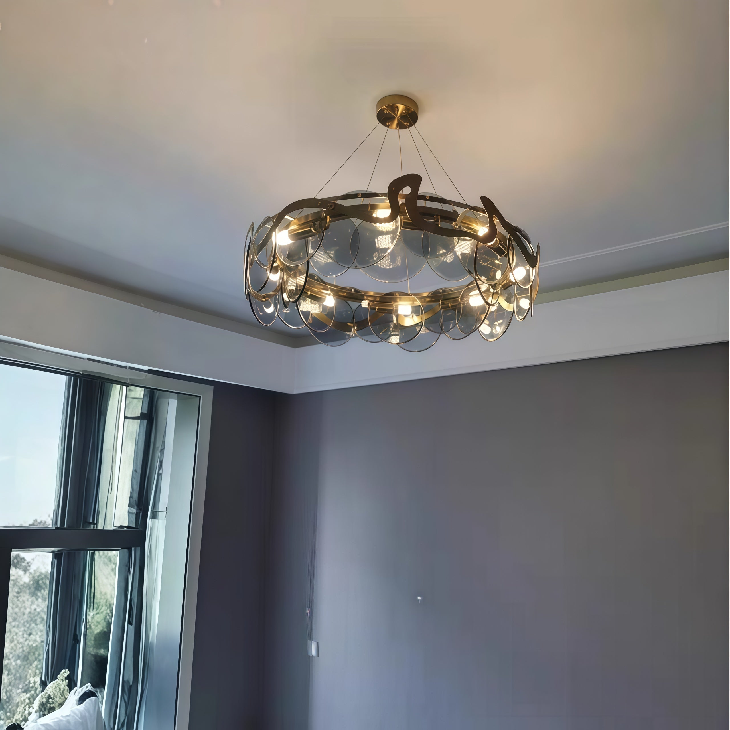 bedroom round glass chandelier
