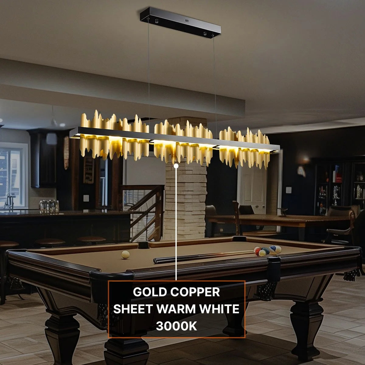black and gold chandelier for bar area