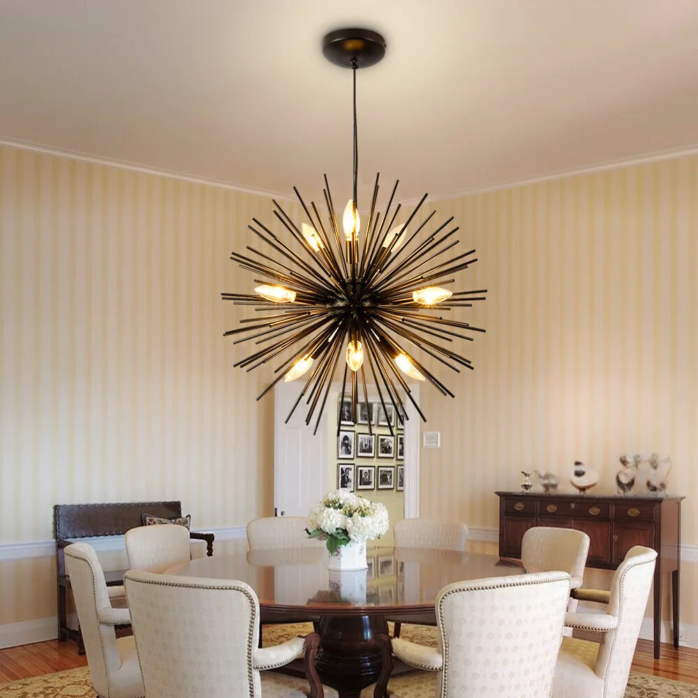 black and gold drum chandelier