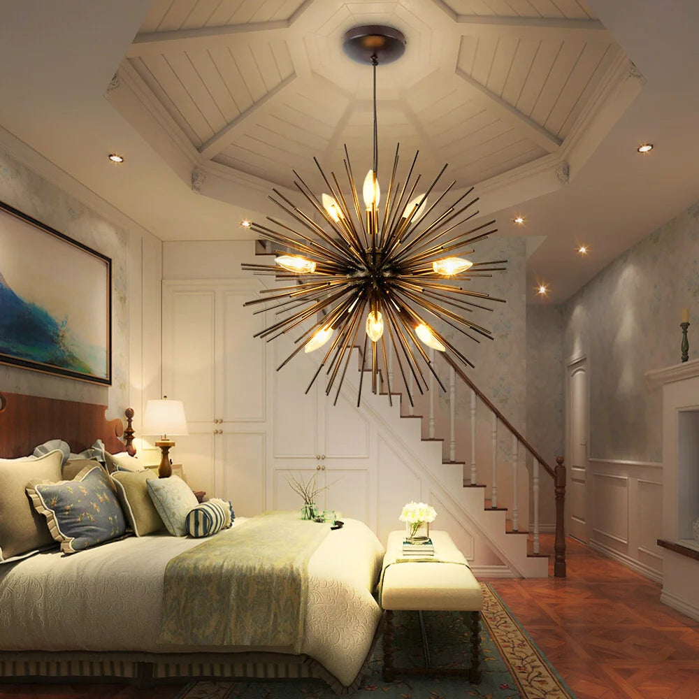 black and gold linear chandelier