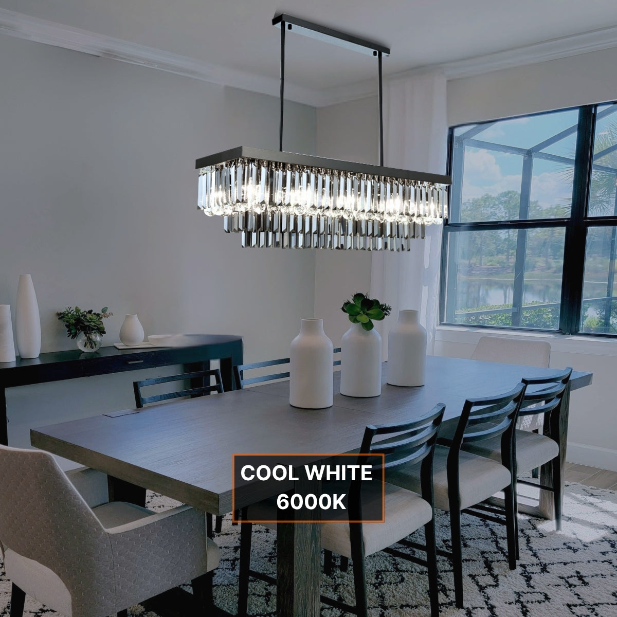 black crystal rectangular chandelier