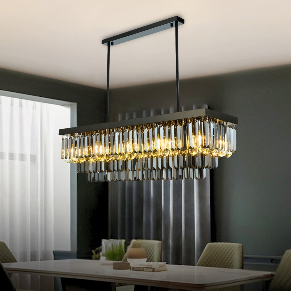 black crystal rectangular chandelier