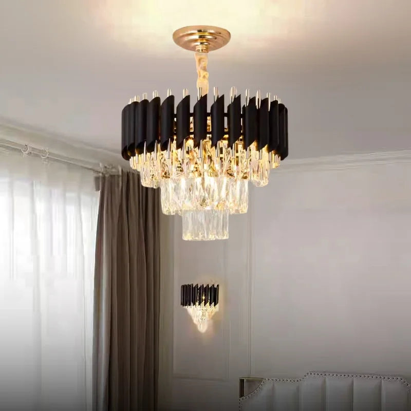 gold and black chandelier