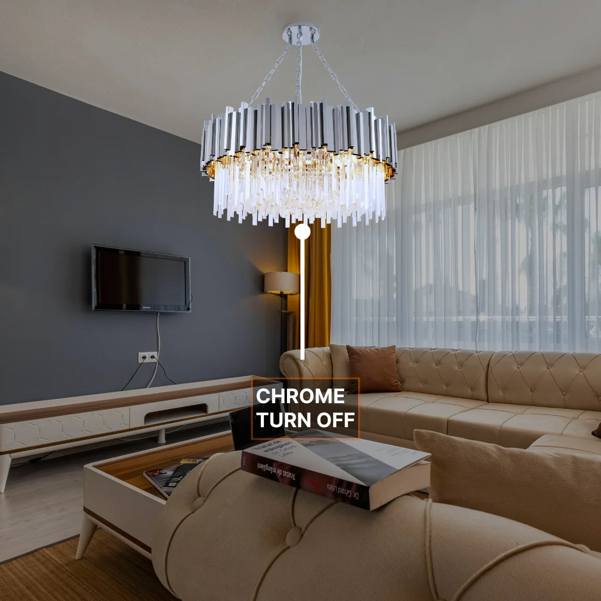 large chrome crystal chandelier