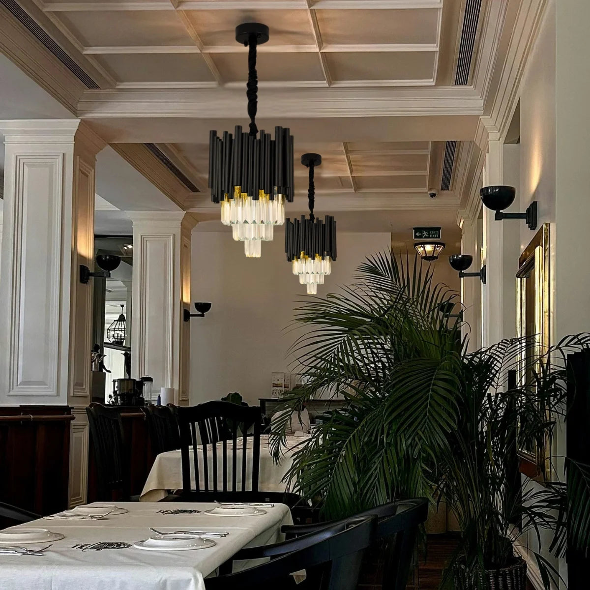 light fixture with small crystal pendants for dining room