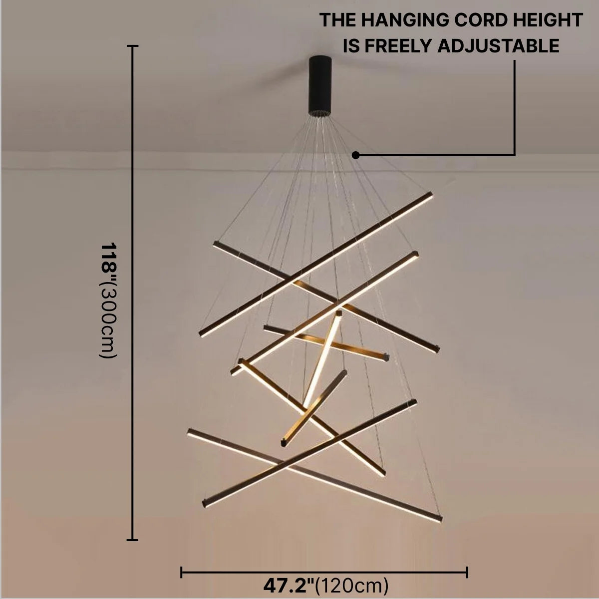 linear chandelier brass