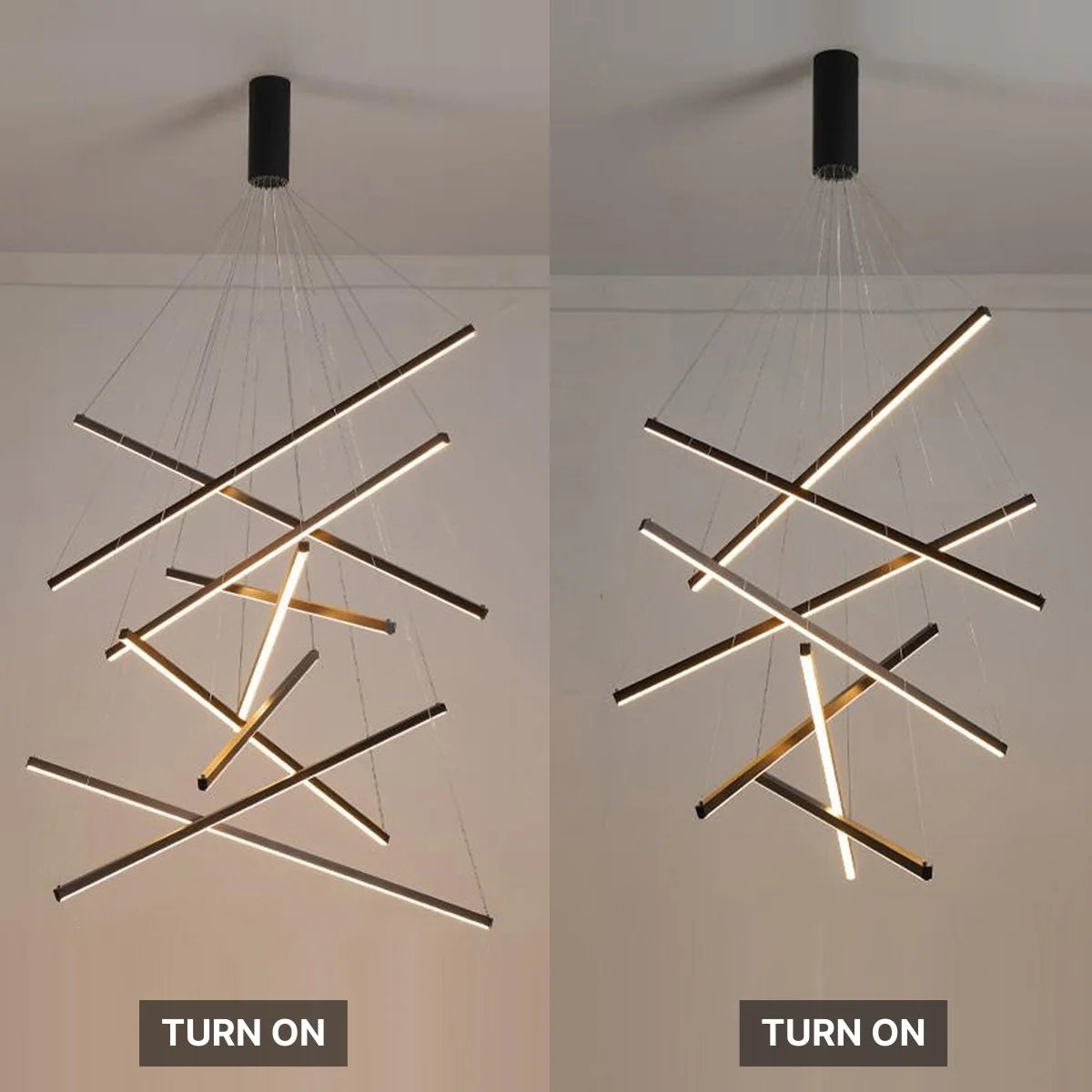 linear chandelier over dining table