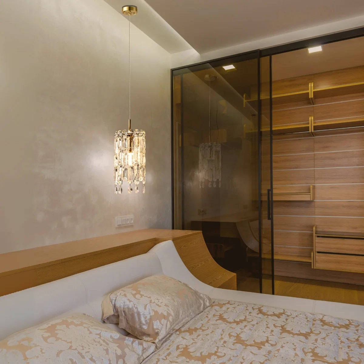 pendant light with shade and crystals