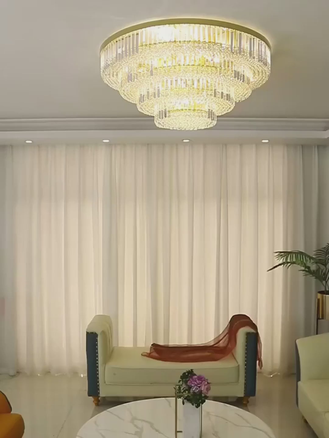 Starry Ceiling Lamp-Gold Modern LED Crystal Light Fixtures Detail video