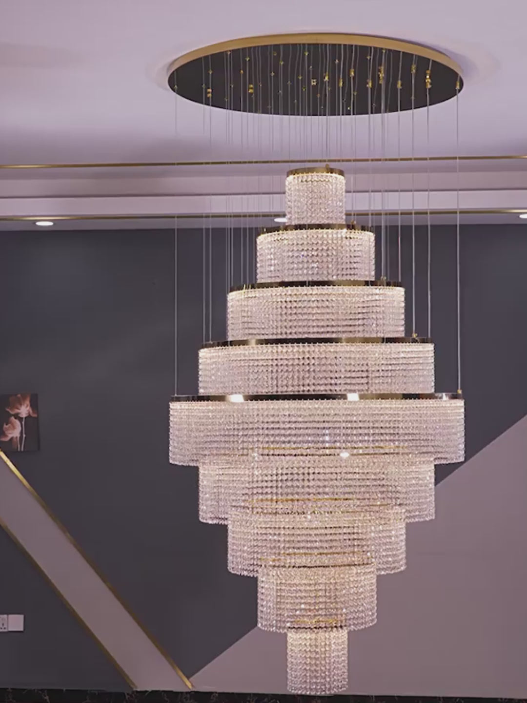 Luxe Crystal Chandeliers-Large Modern Gold Crystal Chandelier For High Ceiling Video