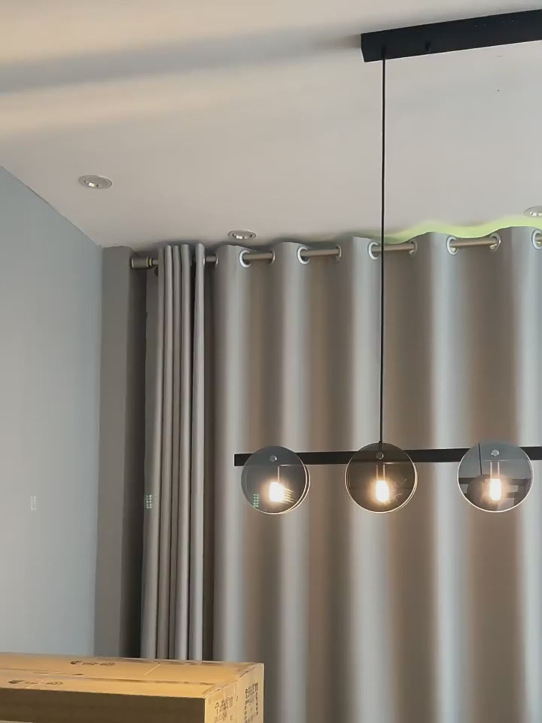 Loop Black Pendant light-Rectangle Smoky Gray Glass Dining Room Chandelier Lighting Video